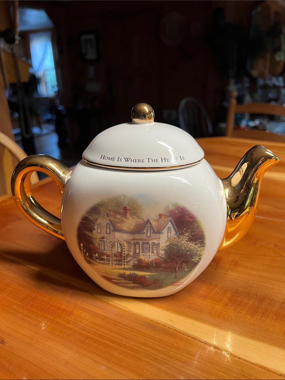 Vintage Thomas Kinkade Teapot ~ Home is Where The Heart Is II